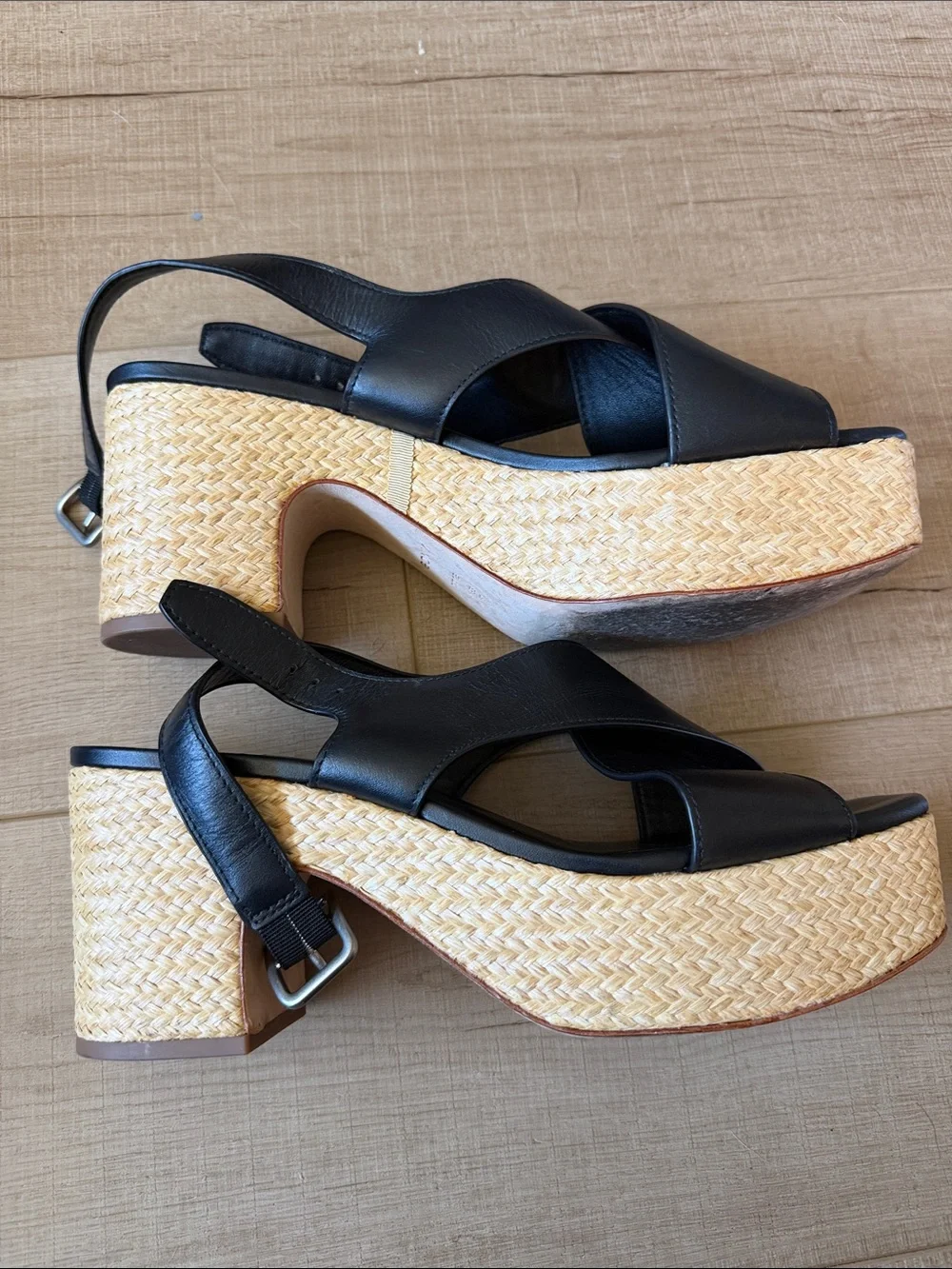 Vince Black Leather Crisscross Platform Slingback Sandal